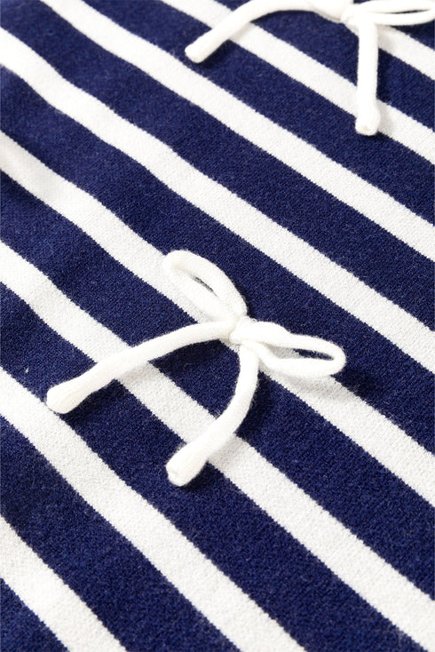Striped Bow Applique Sleeveless Knit Sweater