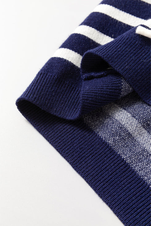 Striped Bow Applique Sleeveless Knit Sweater