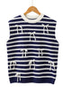 Striped Bow Applique Sleeveless Knit Sweater
