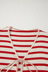 Striped Bow Front Lace Up High Waist Short Set