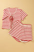 Striped Bow Front Lace Up High Waist Short Set