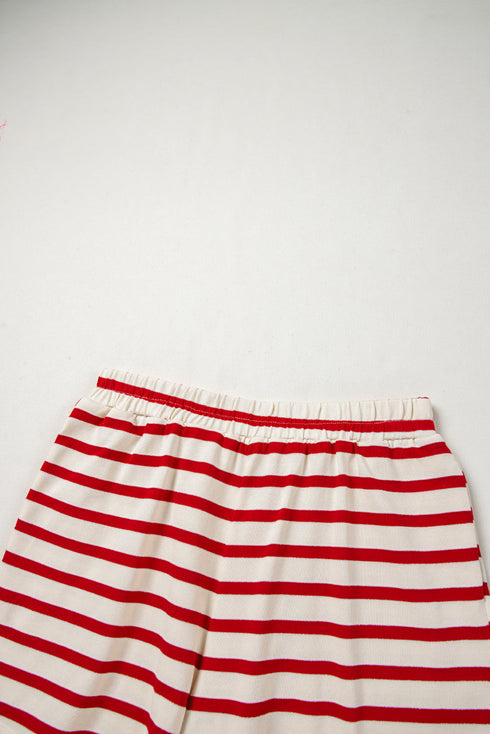 Striped Bow Front Lace Up High Waist Short Set