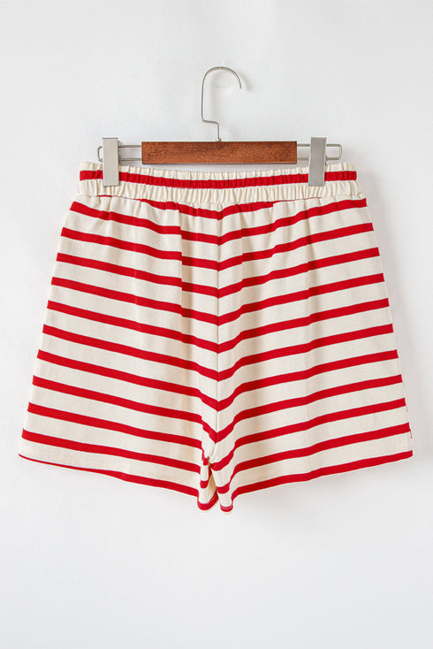 Striped Bow Front Lace Up High Waist Short Set