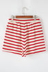 Striped Bow Front Lace Up High Waist Short Set