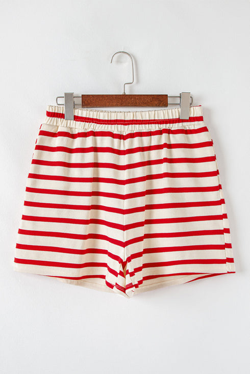 Striped Bow Front Lace Up High Waist Short Set