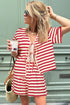 Striped Bow Front Lace Up High Waist Short Set