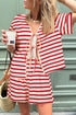 Striped Bow Front Lace Up High Waist Short Set