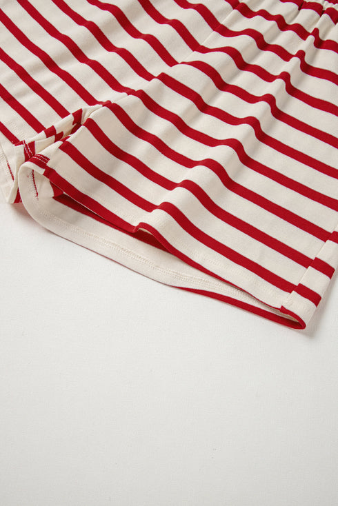 Striped Bow Front Lace Up High Waist Short Set