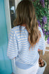 Striped Bow Front Textured Puff Sleeve Knit Cardigan