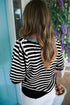 Striped Bow Front Textured Puff Sleeve Knit Cardigan