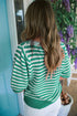 Striped Bow Front Textured Puff Sleeve Knit Cardigan