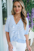 Striped Bow Front Textured Puff Sleeve Knit Cardigan