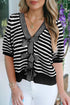 Striped Bow Front Textured Puff Sleeve Knit Cardigan