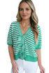 Striped Bow Front Textured Puff Sleeve Knit Cardigan