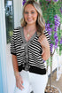 Striped Bow Front Textured Puff Sleeve Knit Cardigan