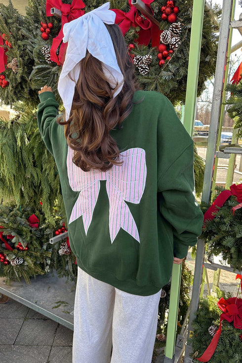 Striped Bow Graphic Southern Belle Oversized Sweatshirt