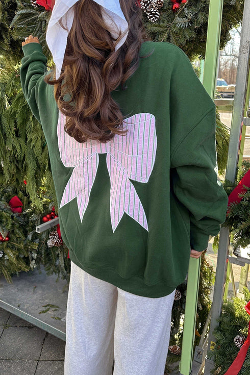 Striped Bow Graphic Southern Belle Oversized Sweatshirt