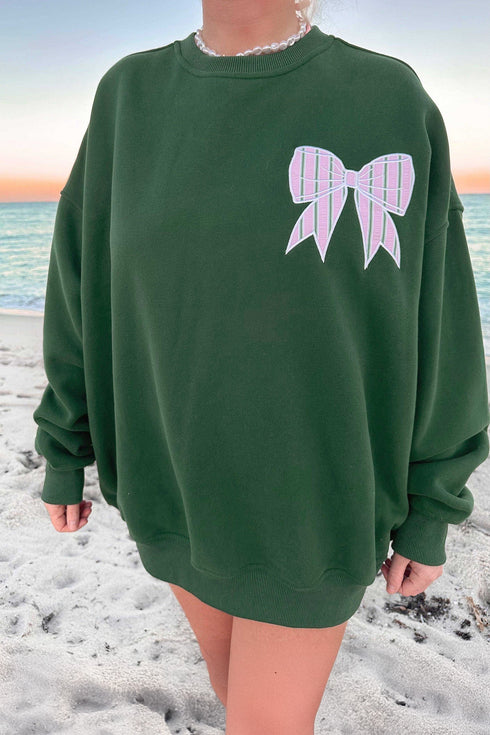 Striped Bow Graphic Southern Belle Oversized Sweatshirt