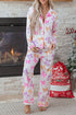 Striped Bow Print Contrast Piping Trim Pajama Set