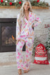 Striped Bow Print Contrast Piping Trim Pajama Set