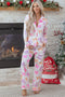 Striped Bow Print Contrast Piping Trim Pajama Set
