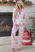 Striped Bow Print Contrast Piping Trim Pajama Set