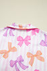 Striped Bow Print Contrast Piping Trim Pajama Set