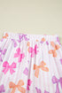 Striped Bow Print Contrast Piping Trim Pajama Set