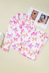 Striped Bow Print Contrast Piping Trim Pajama Set
