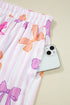 Striped Bow Print Contrast Piping Trim Pajama Set