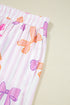 Striped Bow Print Contrast Piping Trim Pajama Set