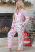 Striped Bow Print Contrast Piping Trim Pajama Set