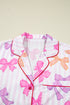 Striped Bow Print Contrast Piping Trim Pajama Set
