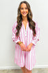 Striped Bracelet Sleeve Button Detail H-Line Mini Dress