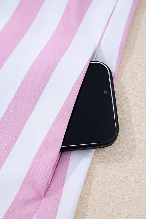Striped Bracelet Sleeve Button Detail H-Line Mini Dress
