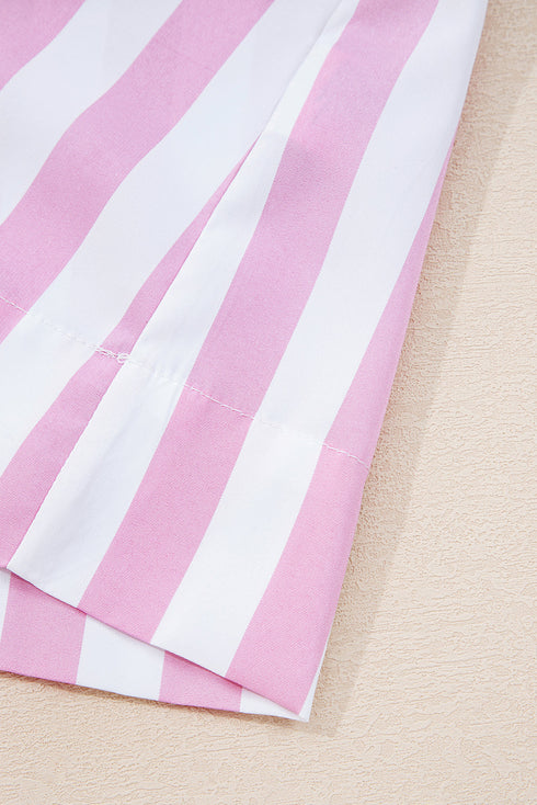 Striped Bracelet Sleeve Button Detail H-Line Mini Dress