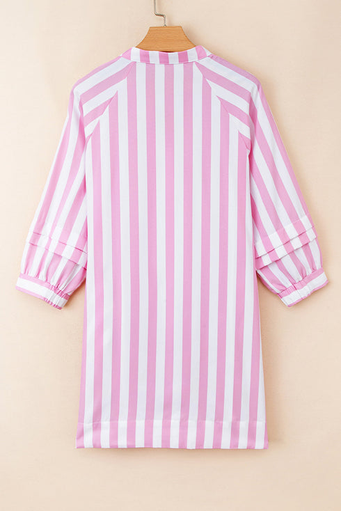 Striped Bracelet Sleeve Button Detail H-Line Mini Dress