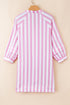 Striped Bracelet Sleeve Button Detail H-Line Mini Dress