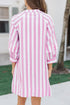 Striped Bracelet Sleeve Button Detail H-Line Mini Dress