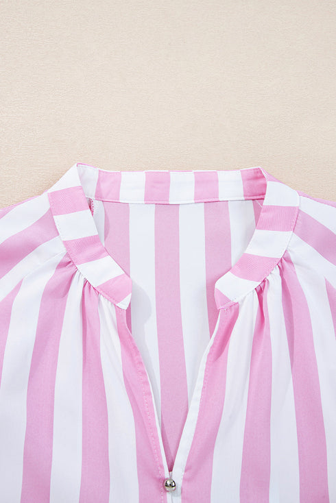 Striped Bracelet Sleeve Button Detail H-Line Mini Dress