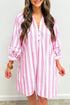 Striped Bracelet Sleeve Button Detail H-Line Mini Dress