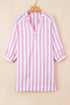 Striped Bracelet Sleeve Button Detail H-Line Mini Dress