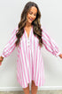 Striped Bracelet Sleeve Button Detail H-Line Mini Dress