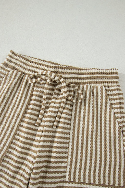 Striped Breathable Textured Knit Matching Short Set