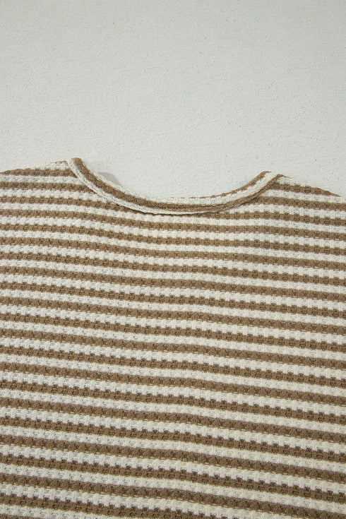 Striped Breathable Textured Knit Matching Short Set