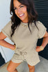 Striped Breathable Textured Knit Matching Short Set