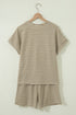 Striped Breathable Textured Knit Matching Short Set