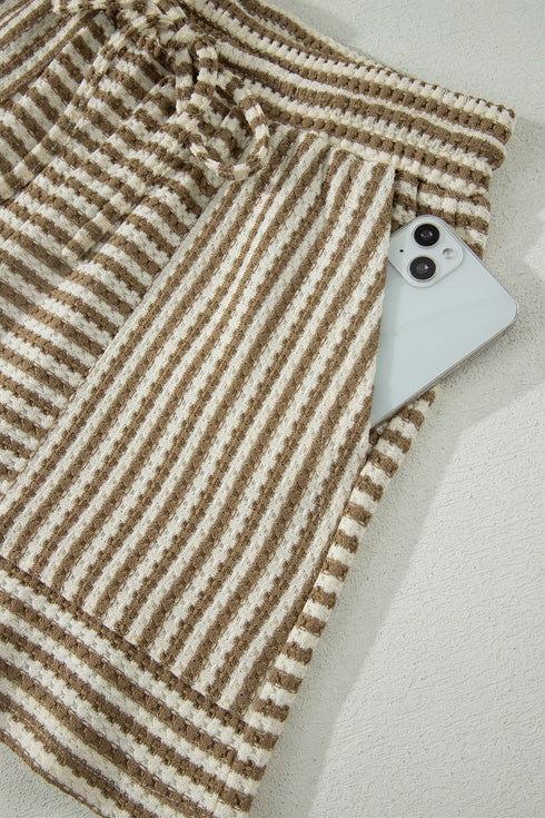 Striped Breathable Textured Knit Matching Short Set