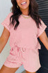 Striped Breathable Textured Knit Matching Short Set