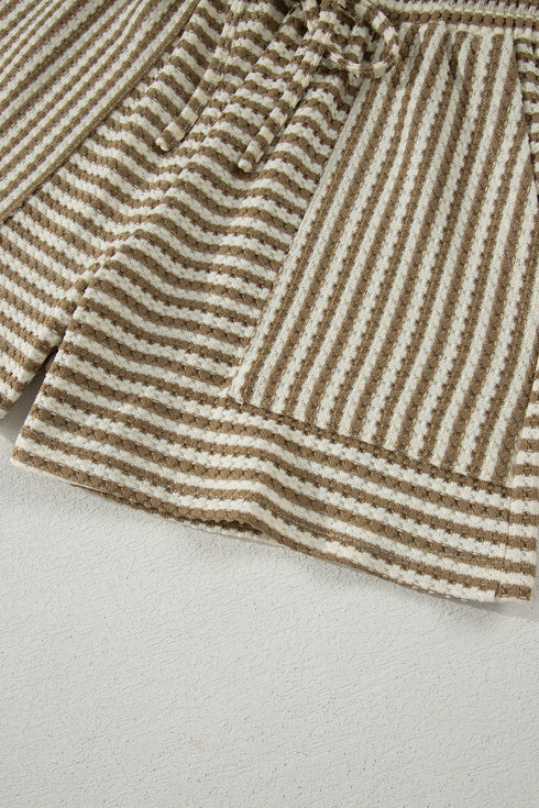 Striped Breathable Textured Knit Matching Short Set